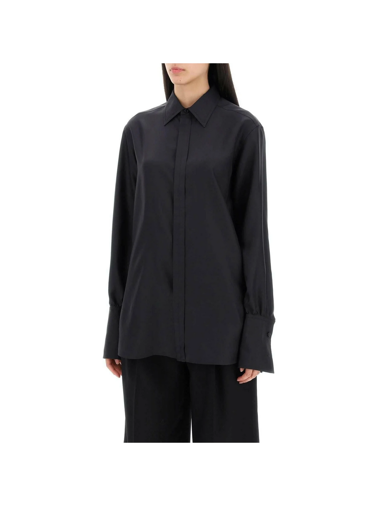 Black Long-Sleeve Silk Georgette Shirt BURBERRY JOHN JULIA.