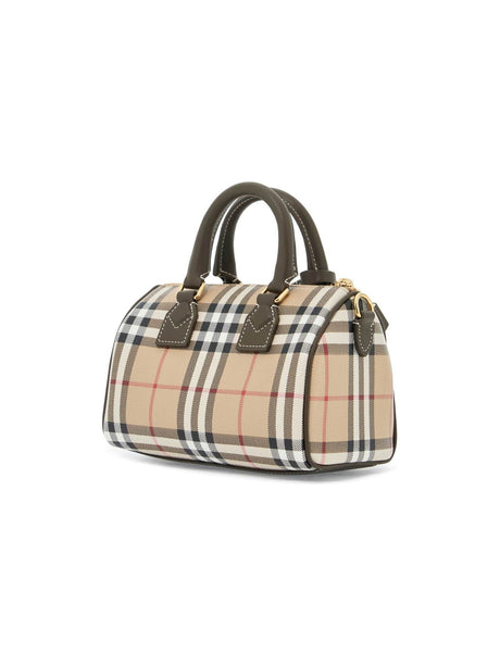 Plaid Mini Checkered Bowling Bag with leather handles and trim for stylish outings