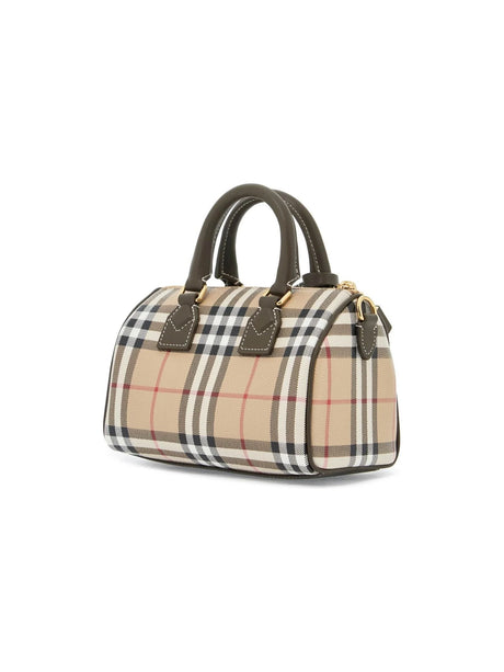 Plaid Mini Checkered Bowling Bag with leather handles and trim for stylish outings