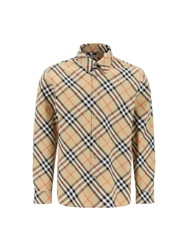 Sand Check Cotton Long Sleeved Shirt.