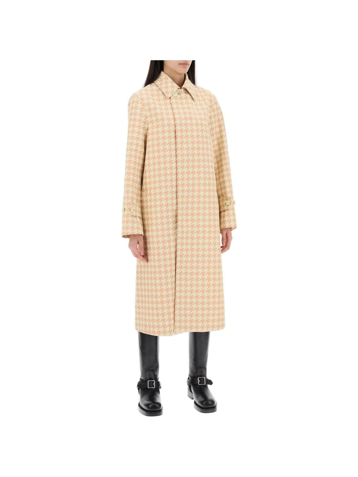 Sherbet Houndstooth Long Car Coat BURBERRY JOHN JULIA.