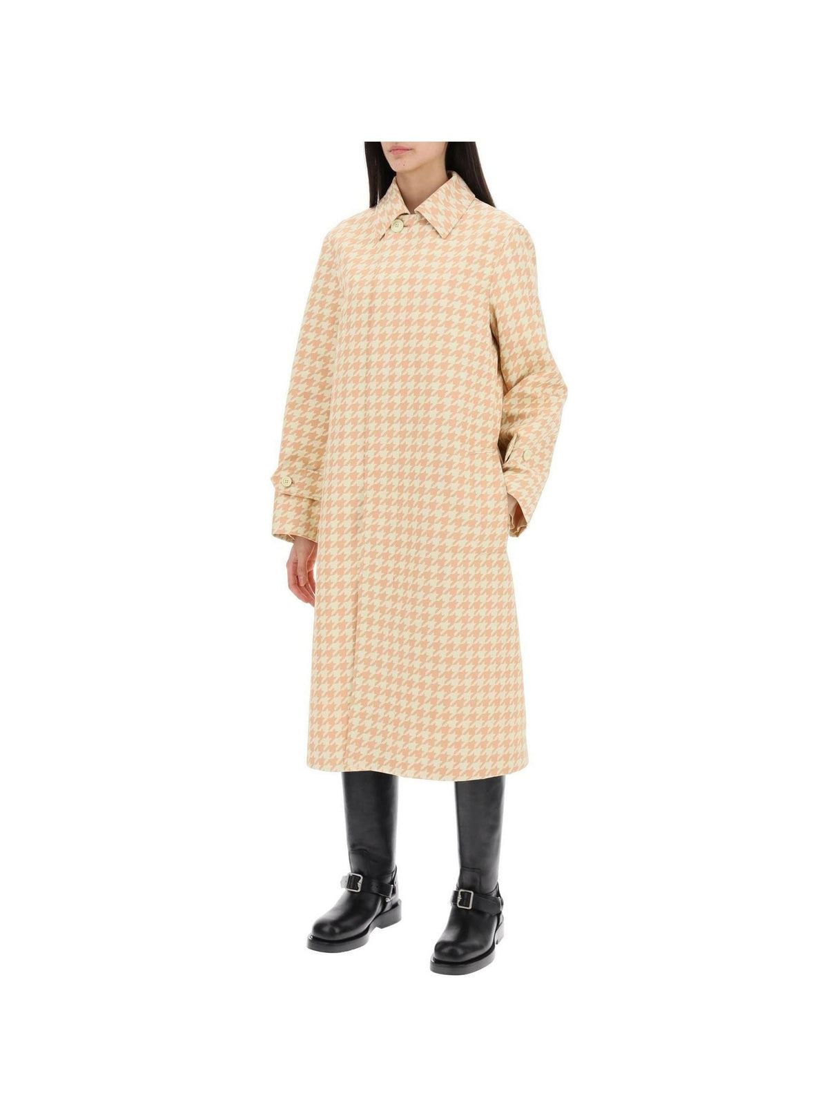 Sherbet Houndstooth Long Car Coat BURBERRY JOHN JULIA.