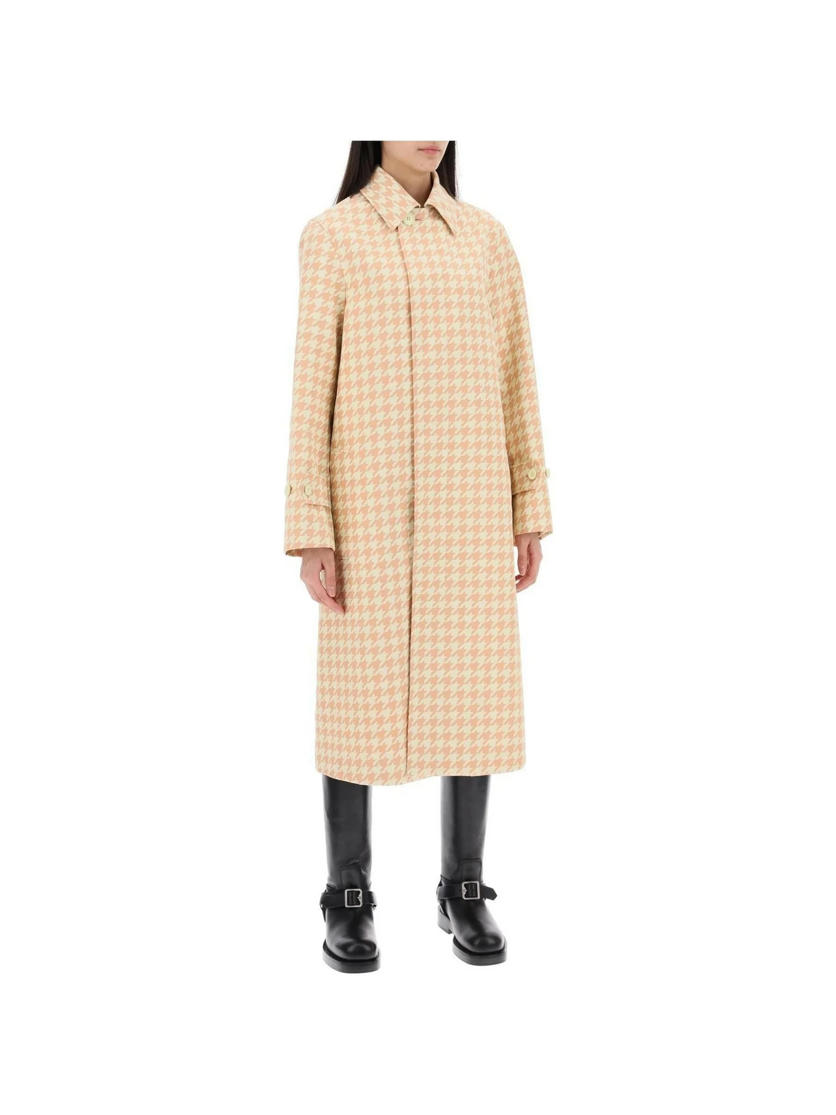 Sherbet Houndstooth Long Car Coat BURBERRY JOHN JULIA.