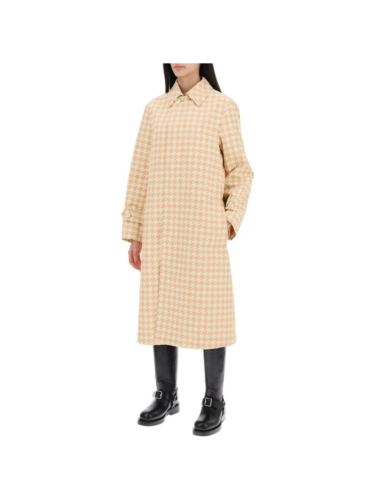 Sherbet Houndstooth Long Car Coat BURBERRY JOHN JULIA.