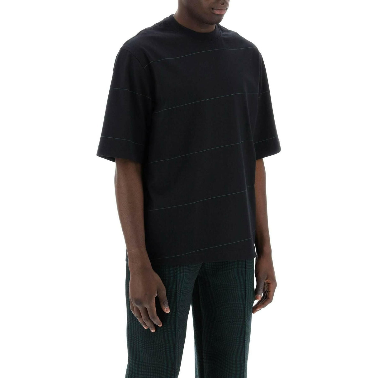 Black Striped EKD Embroidered Cotton T-Shirt BURBERRY JOHN JULIA.