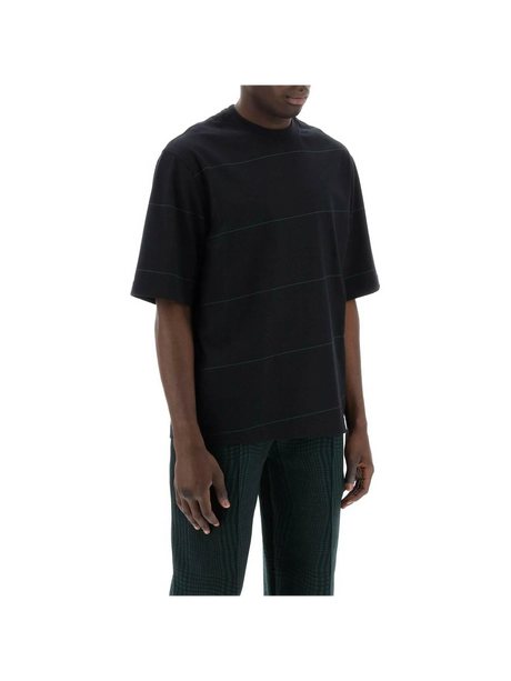 Black Striped EKD Embroidered Cotton T-Shirt BURBERRY JOHN JULIA.