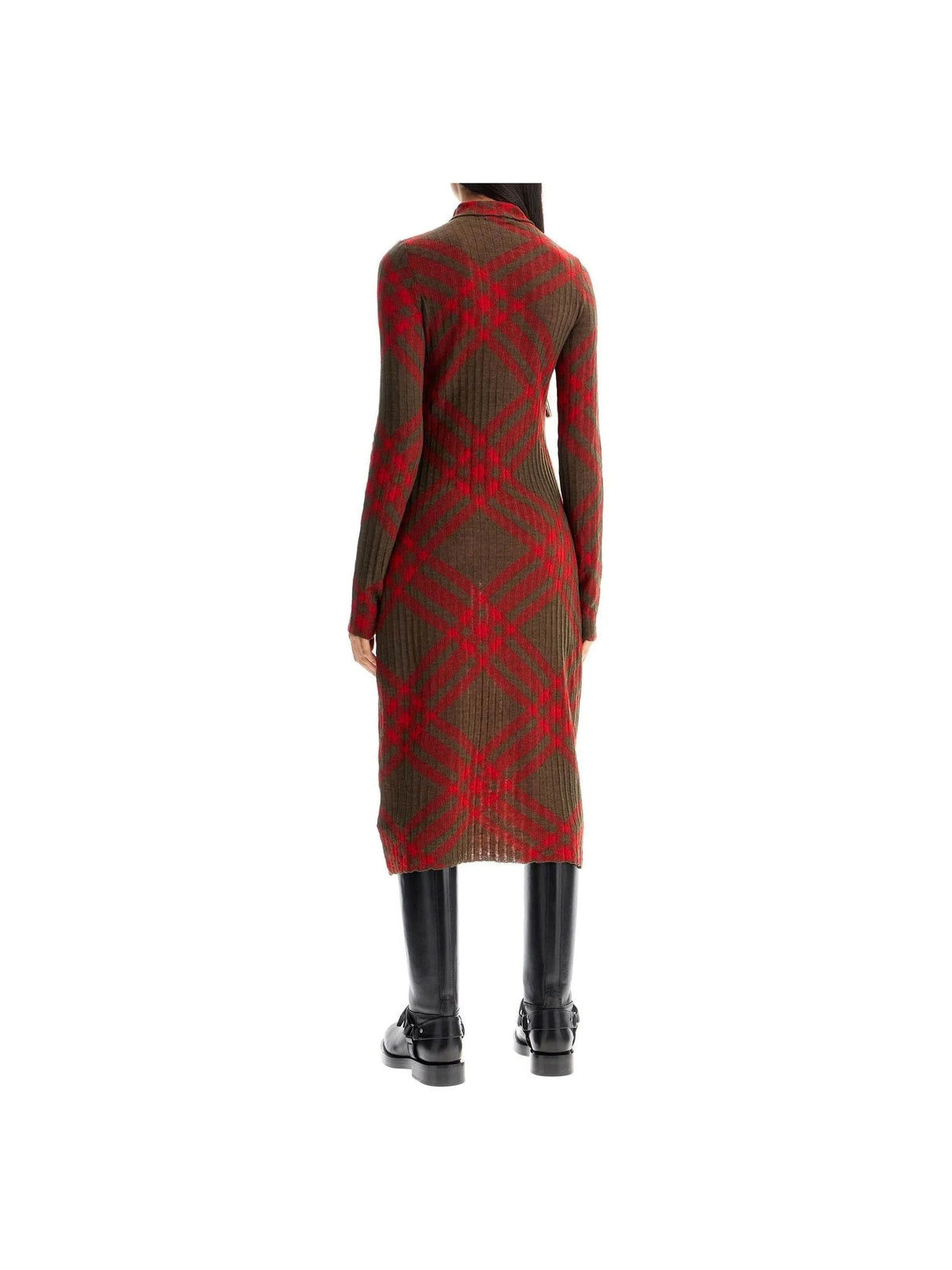 BURBERRY-Wool Blend Check Midi Dress-JOHN JULIA