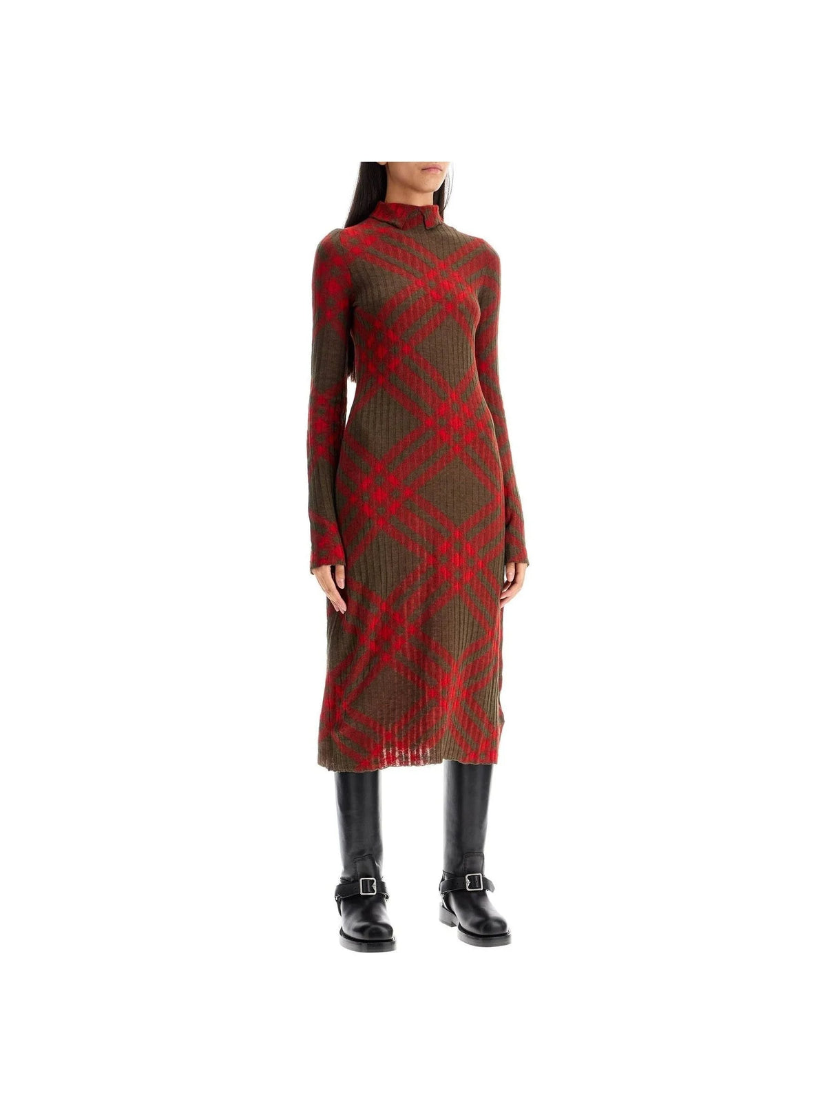 BURBERRY-Wool Blend Check Midi Dress-JOHN JULIA