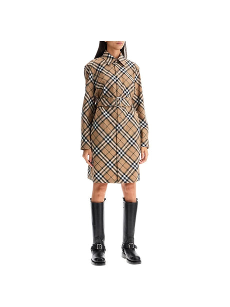 Wool Blend Check Shirt Dress