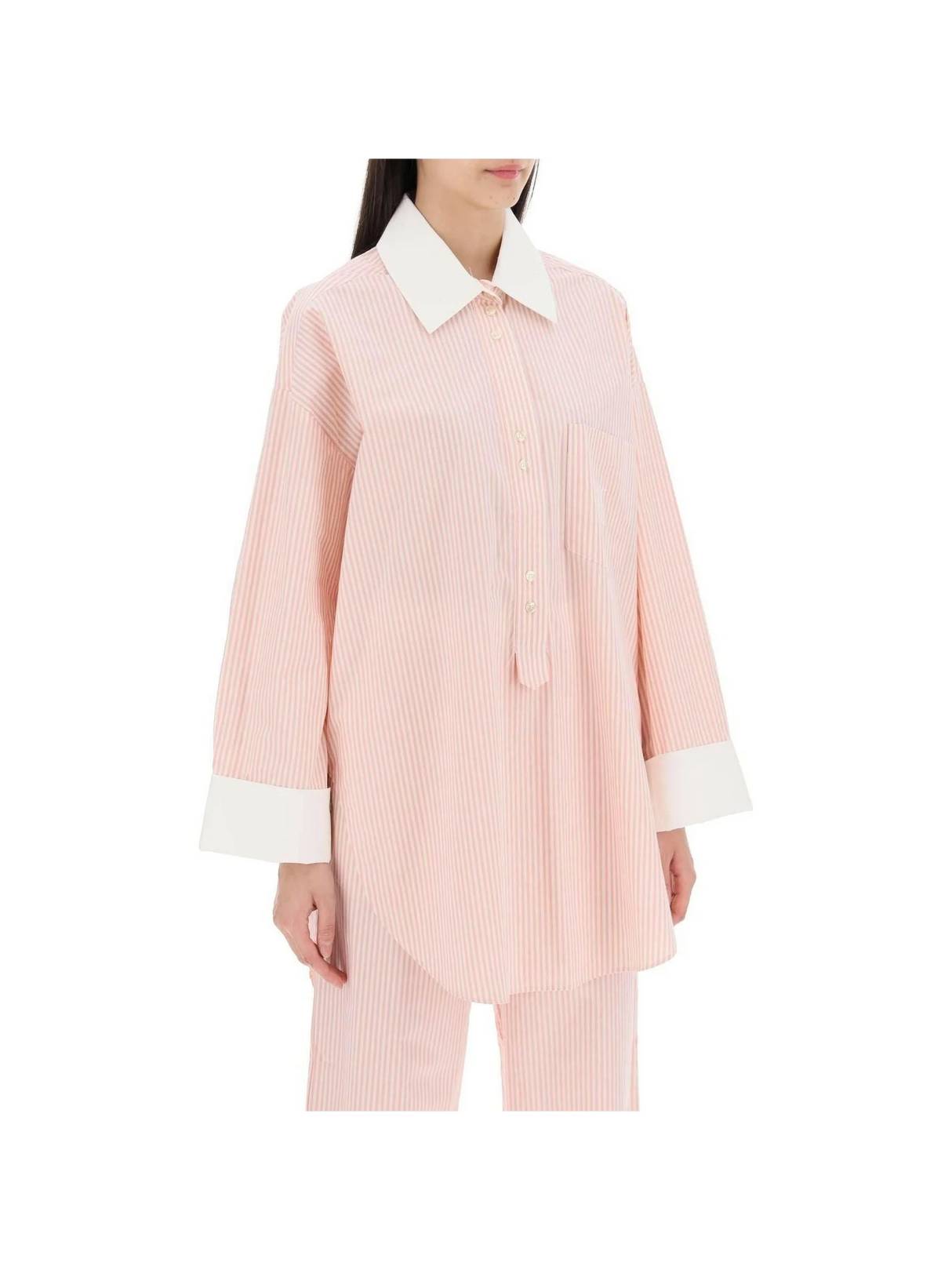 Pink Maye Organic Cotton Tunic Shirt in Skinny Stripe Diva BY MALENE BIRGER JOHN JULIA.