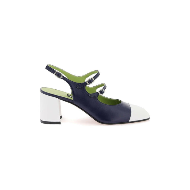 Blue and White Papaya Patent Leather Slingback Mary Jane Pumps CAREL JOHN JULIA.