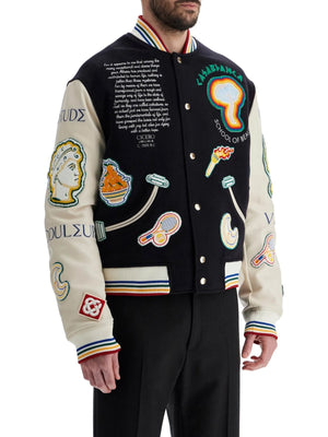 Embroidered Wool And Leather Bomber Jacket