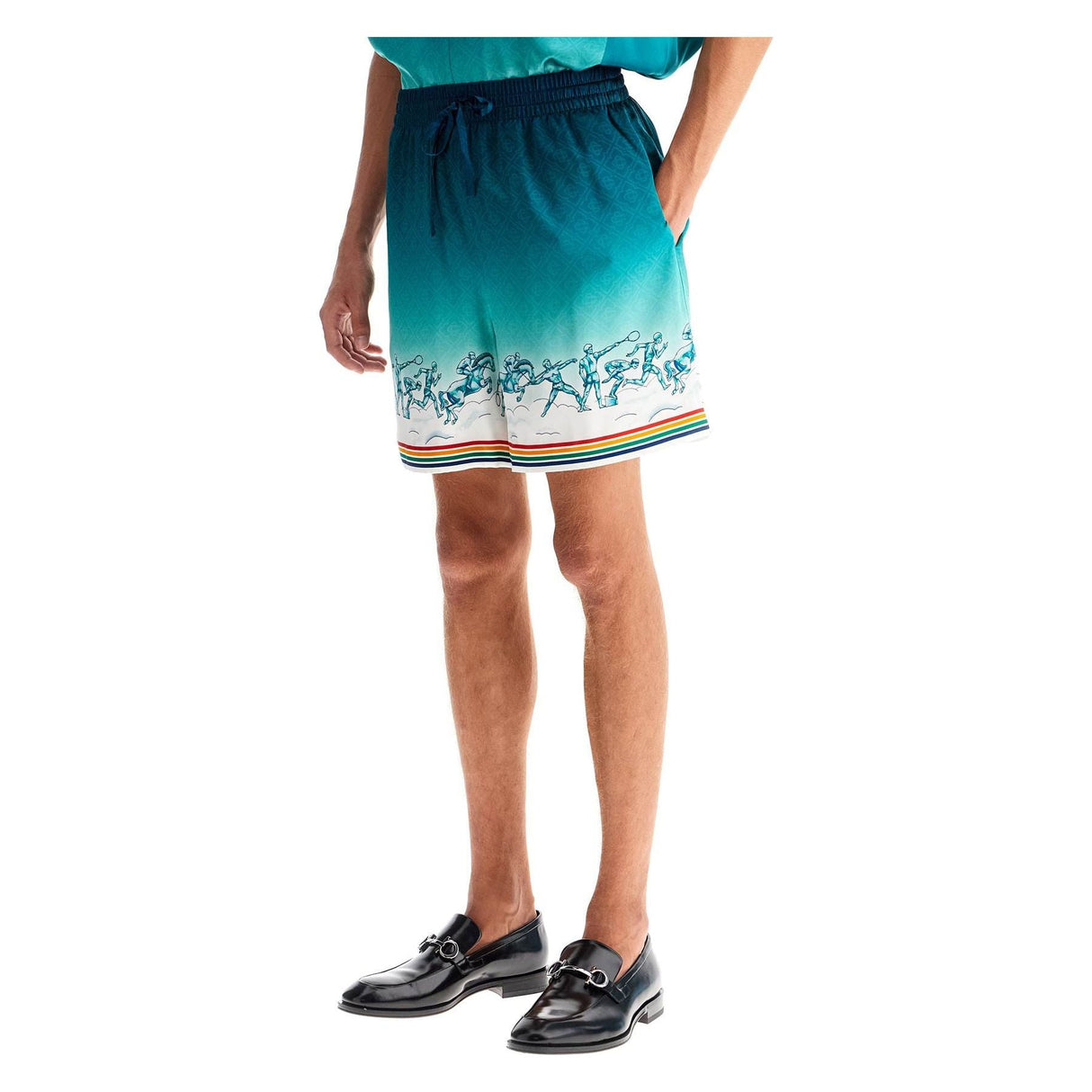 CASABLANCA-Silk Bermuda Shorts 'The Goddess Of The -JOHN JULIA.