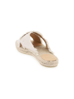 White And Gold Organic Linen Canvas Palm Tree Espadrilles CASTANER JOHN JULIA.