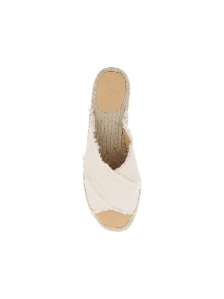 White And Gold Organic Linen Canvas Palm Tree Espadrilles CASTANER JOHN JULIA.