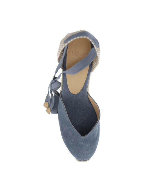 Blue Canvas Ribbon Tie Chiara Wedge Espadrilles CASTANER JOHN JULIA.