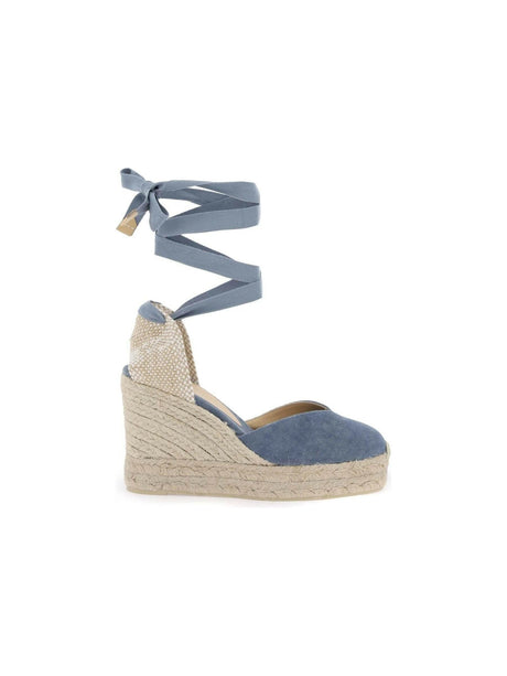 Blue Canvas Ribbon Tie Chiara Wedge Espadrilles CASTANER JOHN JULIA.