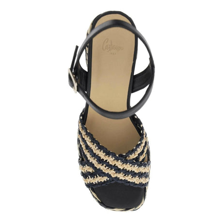 Black Fulvia Raffia Criss-Cross Sandals CASTAÑER JOHN JULIA.