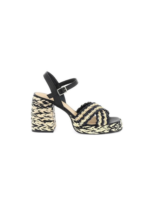 Black Fulvia Raffia Criss-Cross Sandals CASTAÑER JOHN JULIA.