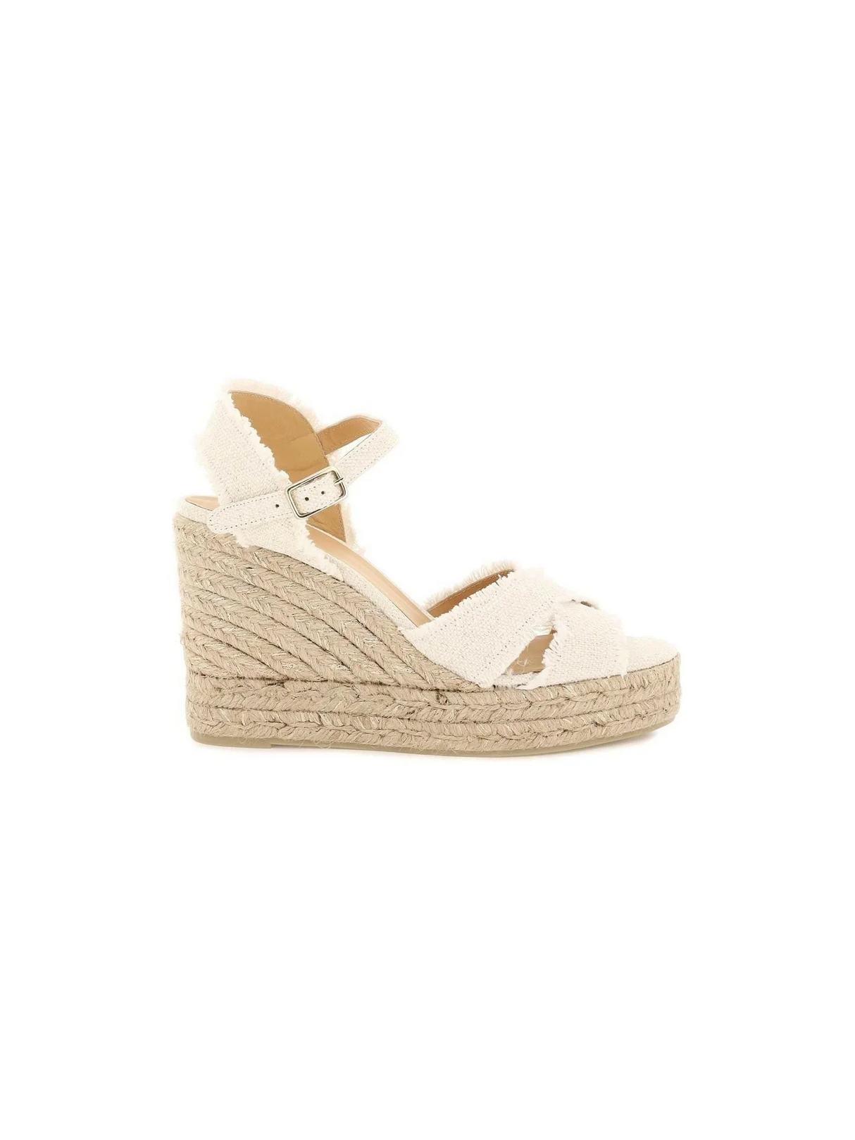 White Gold Linen Lurex Bromelia Wedge Sandals CASTANER JOHN JULIA.