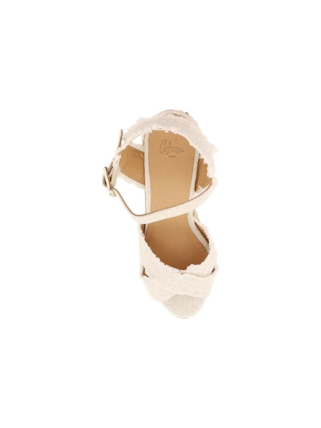 White Gold Linen Lurex Bromelia Wedge Sandals CASTANER JOHN JULIA.