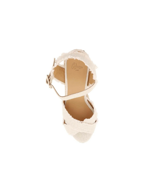 White Gold Linen Lurex Bromelia Wedge Sandals CASTANER JOHN JULIA.