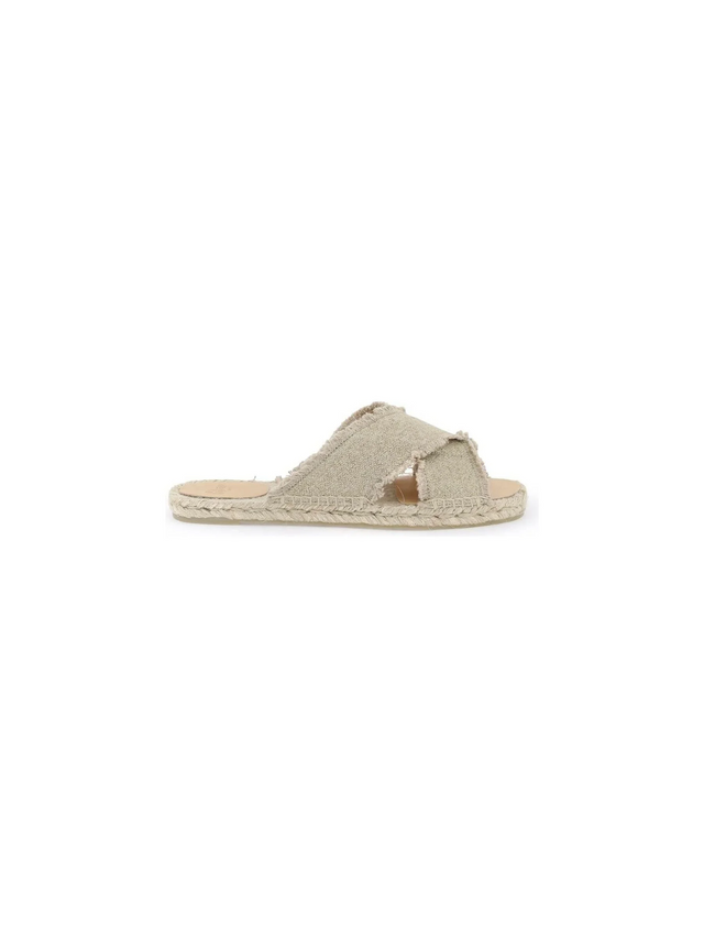 Neutrals Linen Lurex Interwoven Strap Palmera Espadrille Slides CASTANER JOHN JULIA.