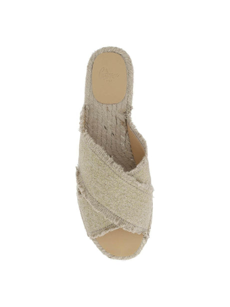 Neutrals Linen Lurex Interwoven Strap Palmera Espadrille Slides CASTANER JOHN JULIA.