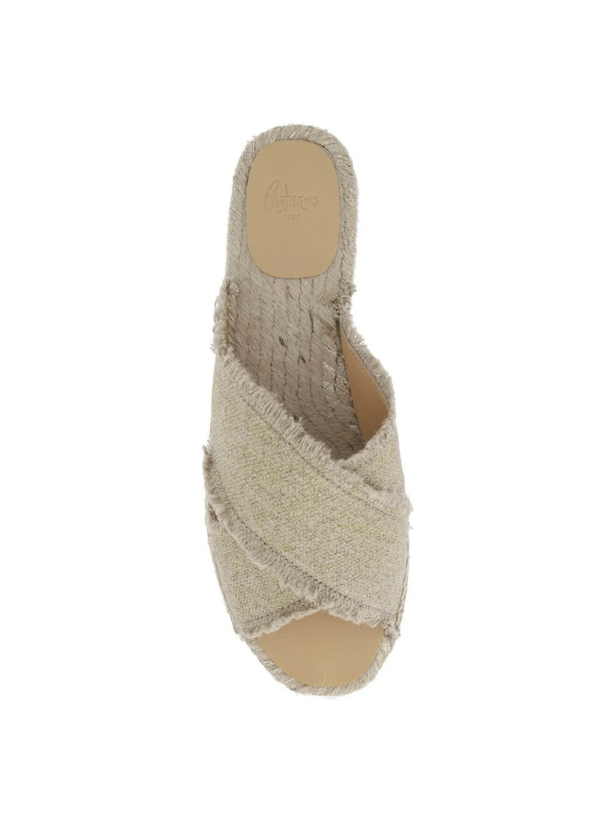 Neutrals Linen Lurex Interwoven Strap Palmera Espadrille Slides CASTANER JOHN JULIA.