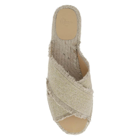 Neutrals Linen Lurex Interwoven Strap Palmera Espadrille Slides CASTANER JOHN JULIA.