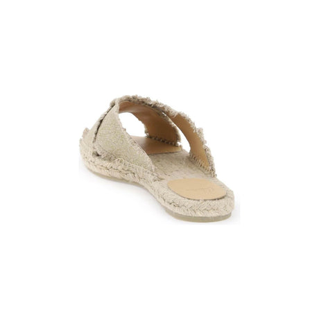 Neutrals Linen Lurex Interwoven Strap Palmera Espadrille Slides CASTANER JOHN JULIA.