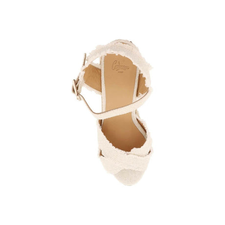 White Gold Linen Lurex Bromelia Wedge Sandals CASTANER JOHN JULIA.