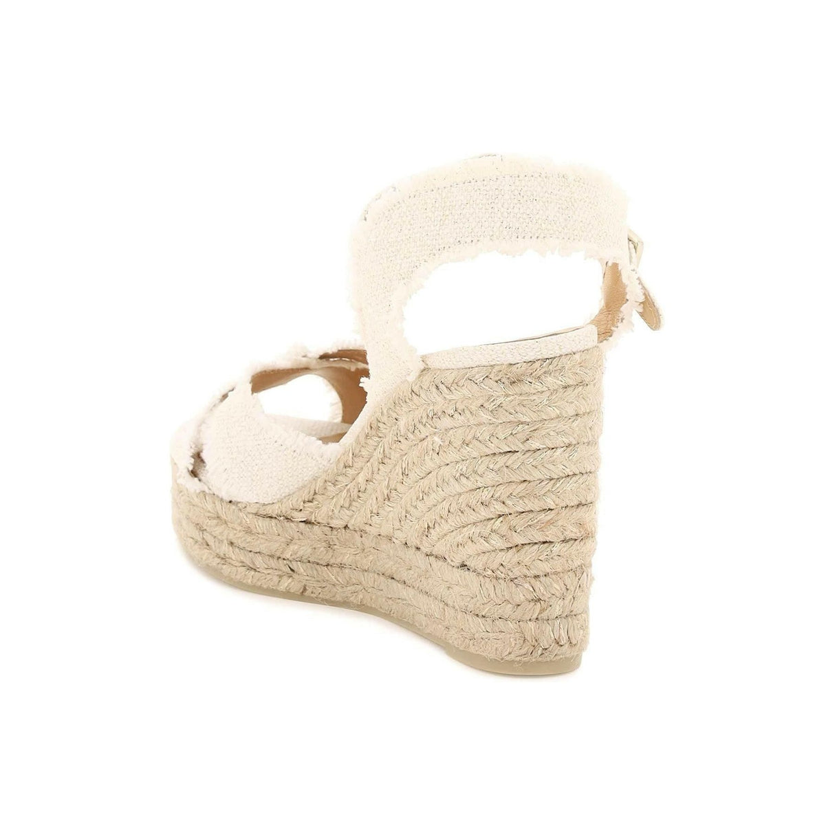 White Gold Linen Lurex Bromelia Wedge Sandals CASTANER JOHN JULIA.