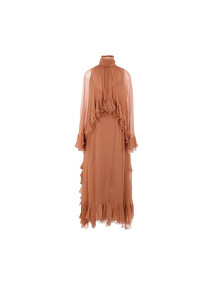 Mousseline Long Dress With Cape-CHLOÉ-JOHN JULIA