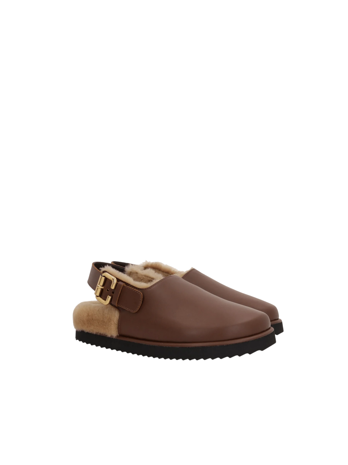 Nil Smooth Leather and Shearling Flat Mules-CHLOÉ-JOHN JULIA