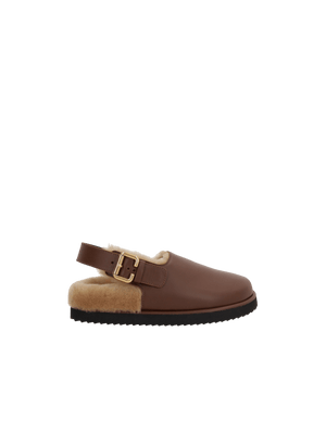 Nil Smooth Leather and Shearling Flat Mules-CHLOÉ-JOHN JULIA