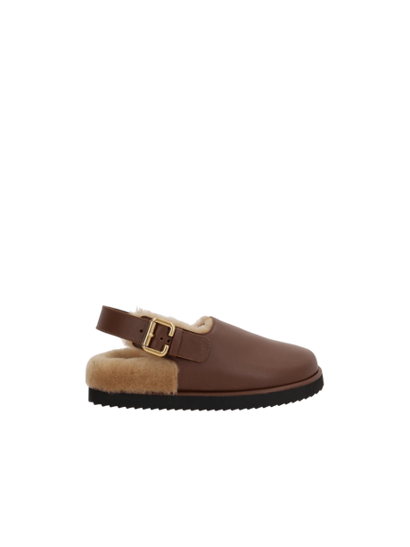 Nil Smooth Leather and Shearling Flat Mules-CHLOÉ-JOHN JULIA