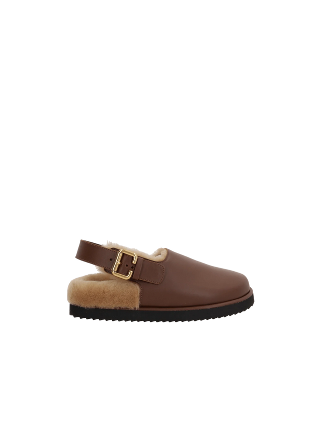 Nil Smooth Leather and Shearling Flat Mules-CHLOÉ-JOHN JULIA