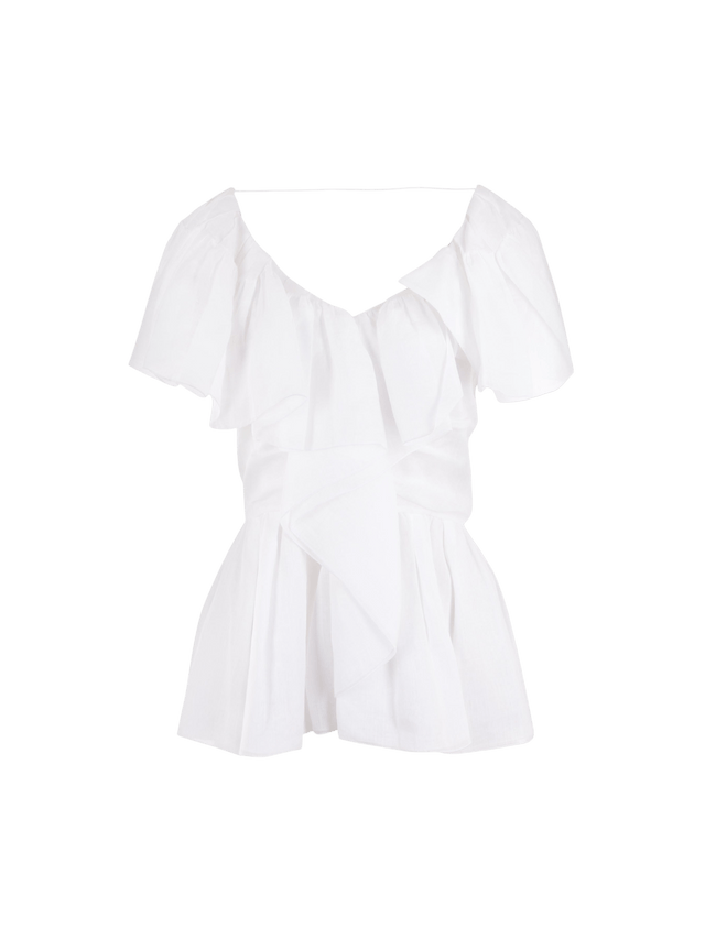 Ruched Ramie Voile Top-CHLOÉ-JOHN JULIA