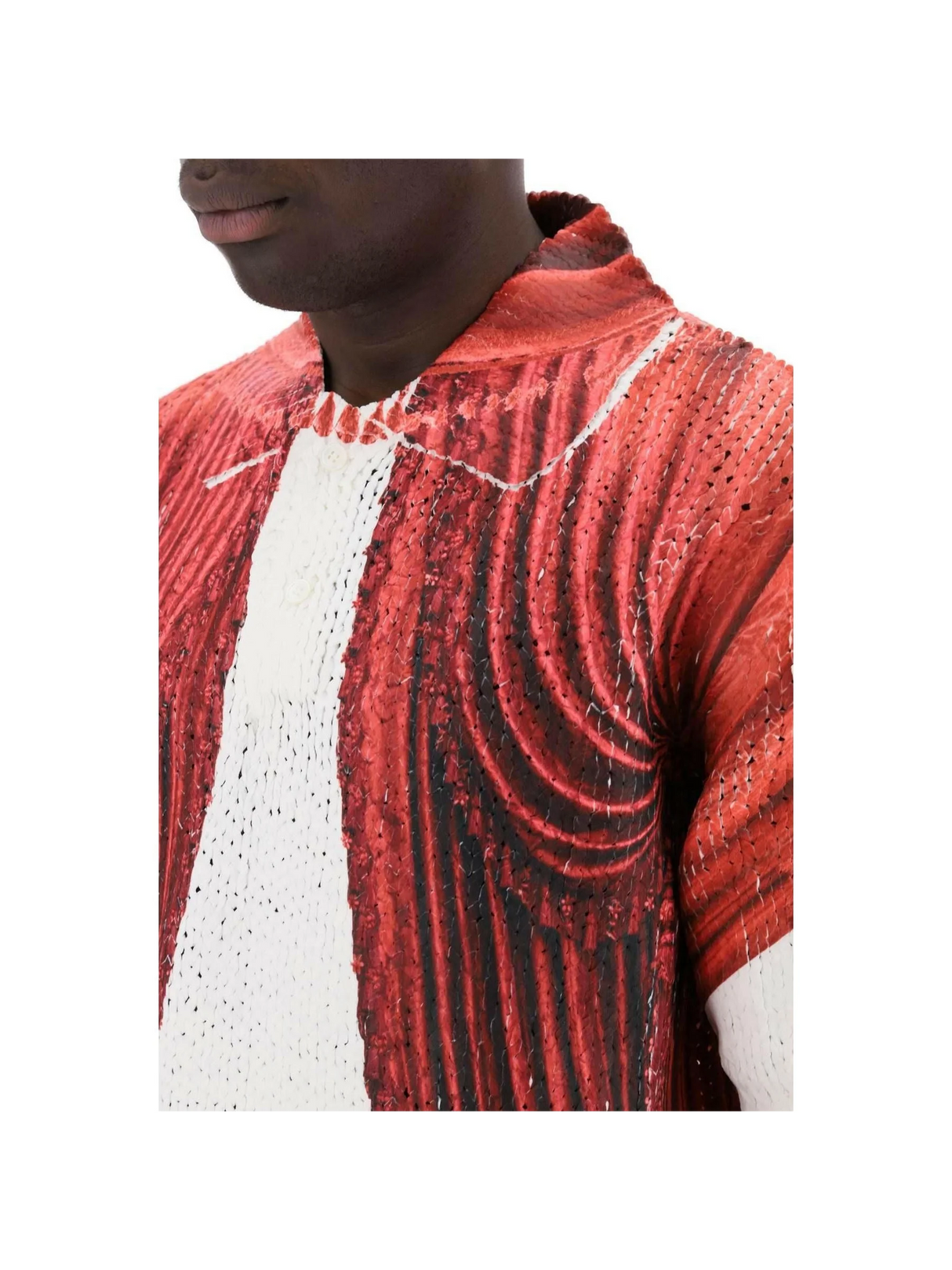 White and Red Theater Print Knit Polo Shirt COMME DES GARCONS HOMME PLUS JOHN JULIA.