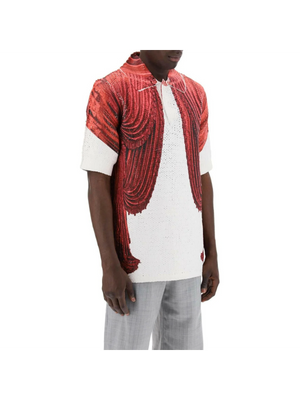 White and Red Theater Print Knit Polo Shirt COMME DES GARCONS HOMME PLUS JOHN JULIA.