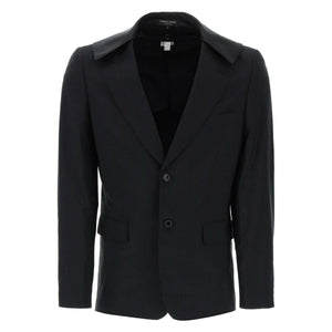 Black Satin Collar Wool Blazer COMME DES GARCONS HOMME PLUS JOHN JULIA.