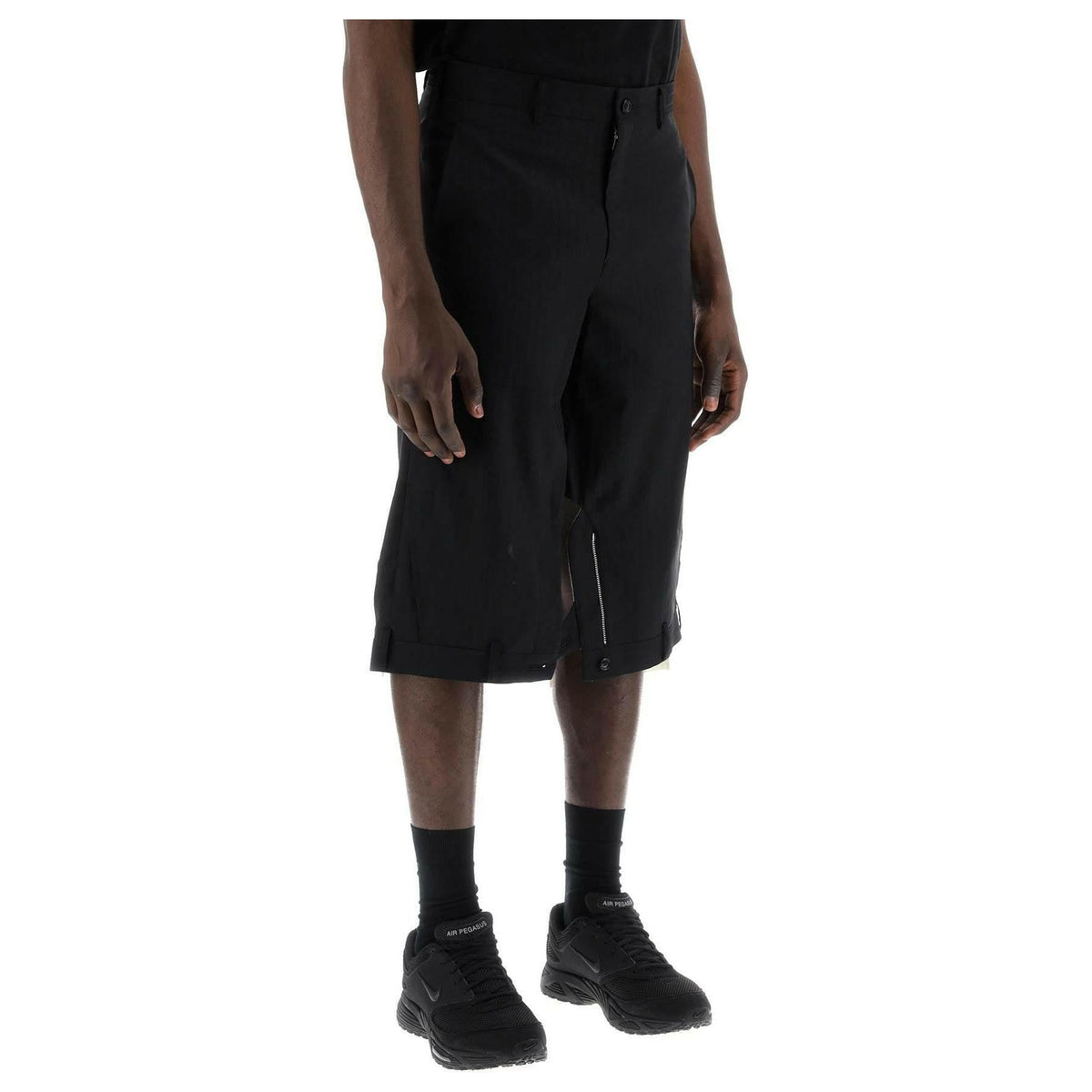 Black Upside Down Tailored Wool-Blend Shorts COMME DES GARCONS HOMME PLUS JOHN JULIA.