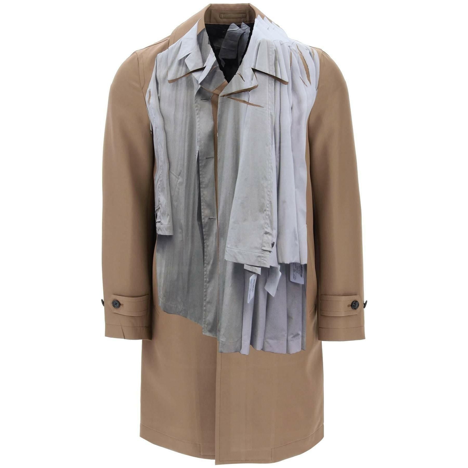 Light Brown Technical Twill Trench Coat With Trompe L'Oeil Pattern COMME DES GARCONS HOMME PLUS JOHN JULIA.