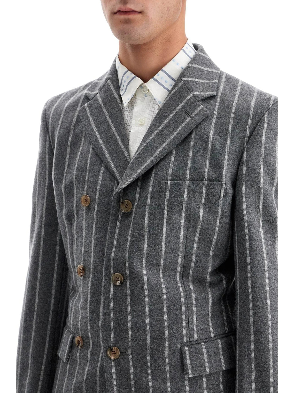 Pinstripe Wool Blazer-Comme des Garçons Homme Plus-JOHN JULIA