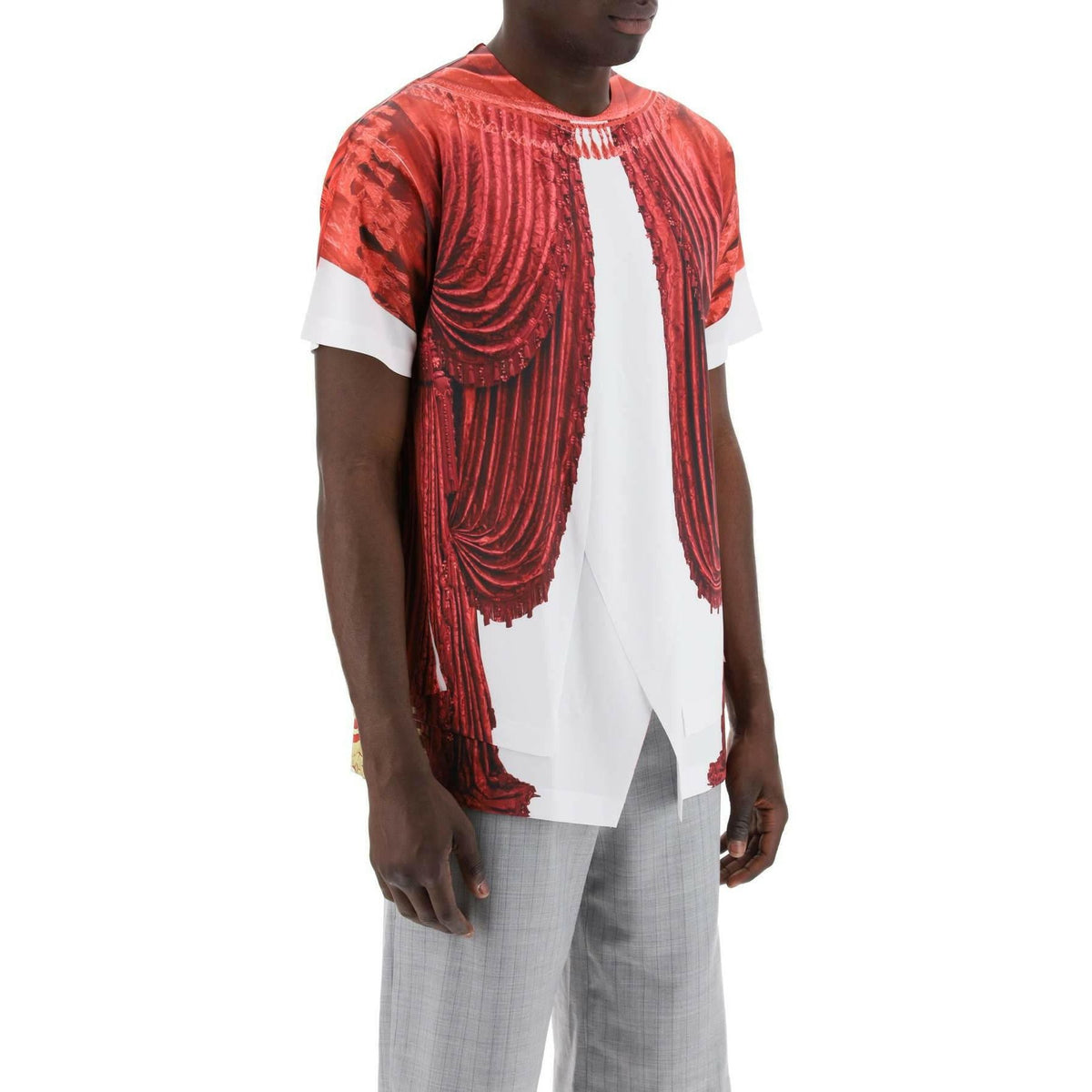 White and Red Theater Print T-Shirt COMME DES GARCONS HOMME PLUS JOHN JULIA.