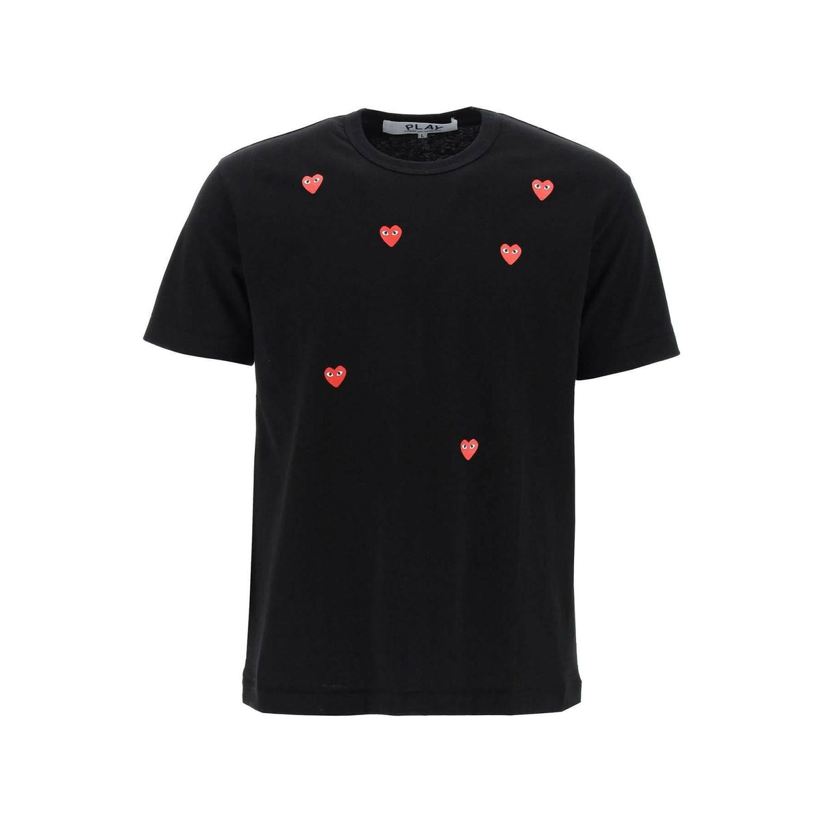 Black Round Neck T-Shirt With Heart Pattern COMME DES GARCONS PLAY JOHN JULIA.