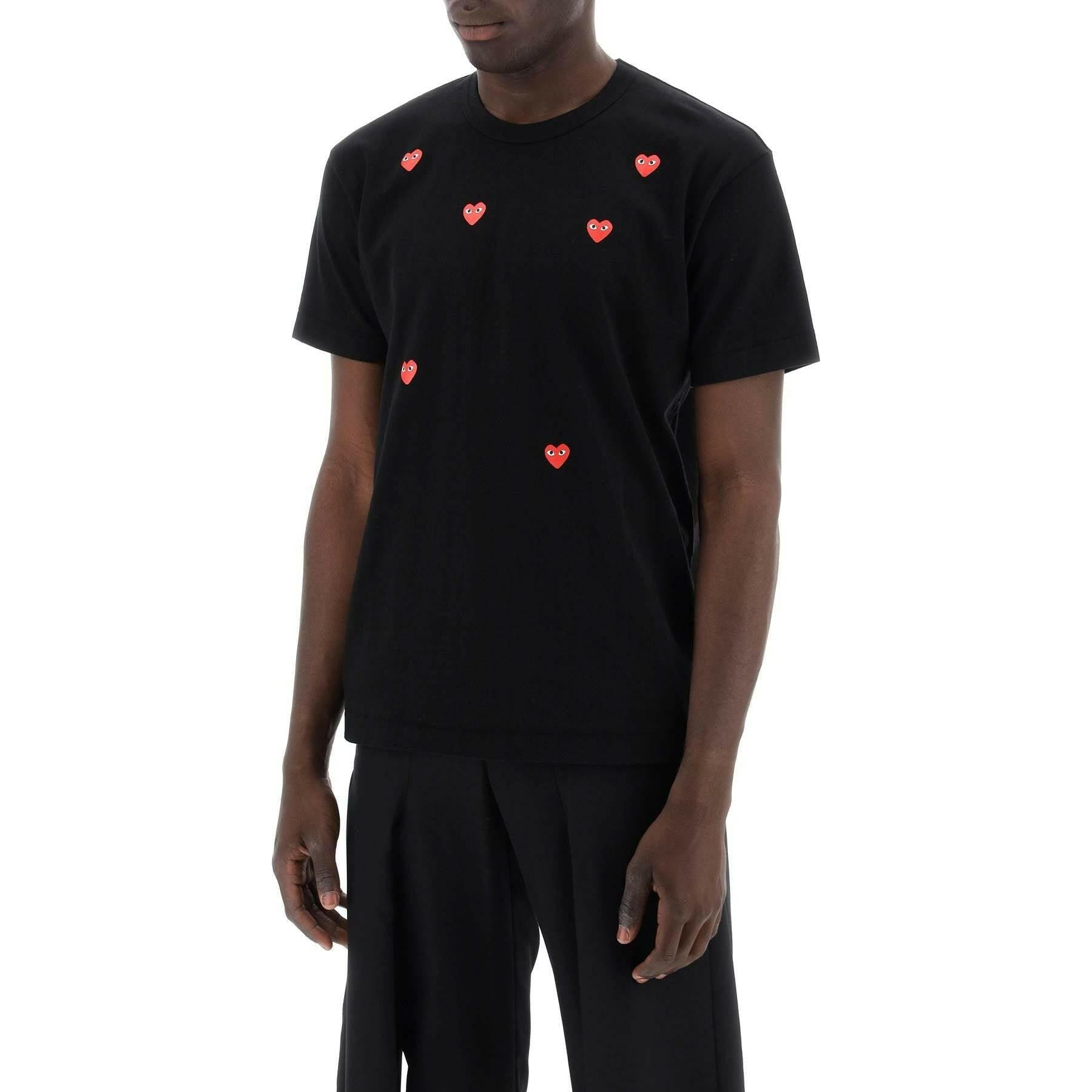 Black Round Neck T-Shirt With Heart Pattern COMME DES GARCONS PLAY JOHN JULIA.