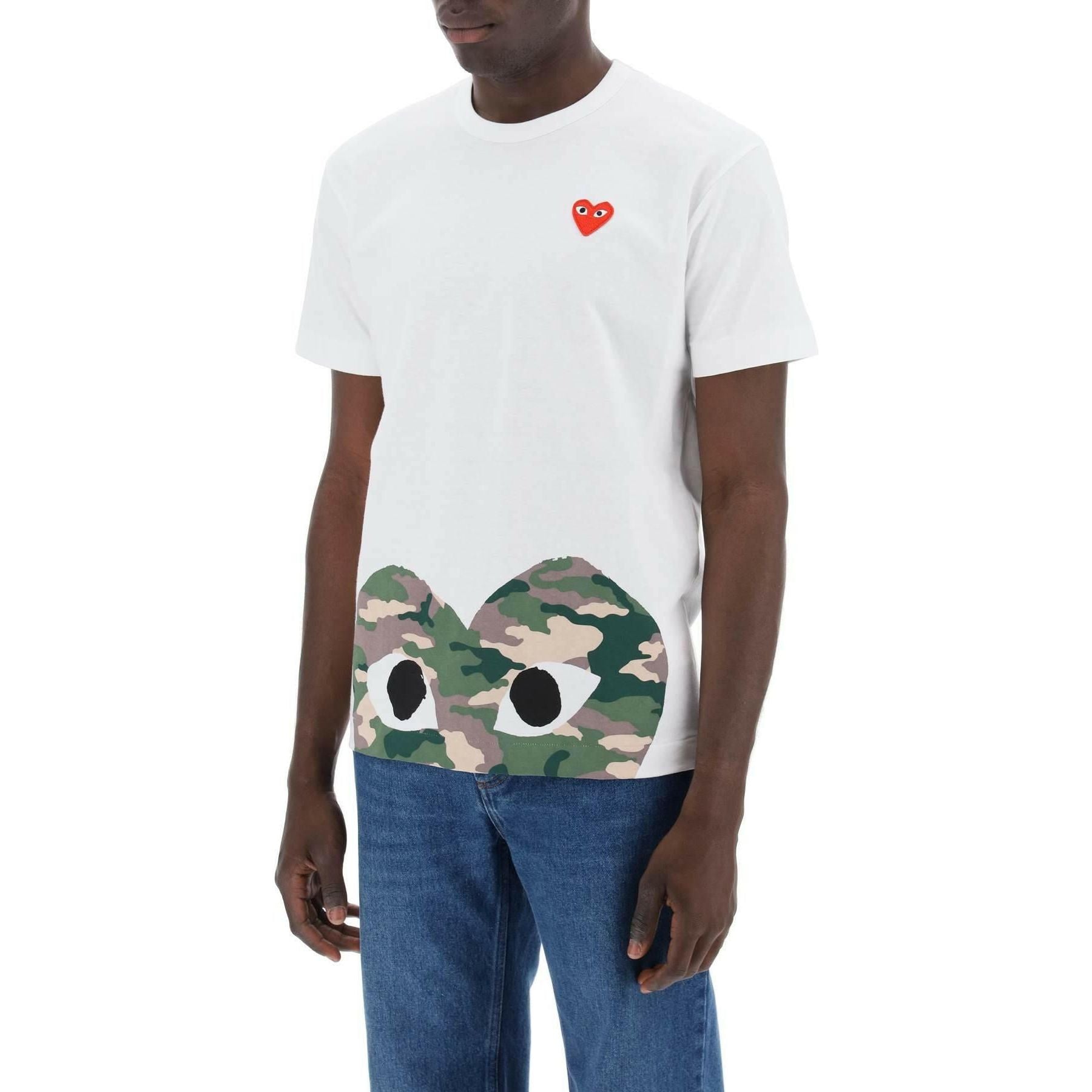 White Heart Camou T-Shirt With Embroidered Patch COMME DES GARCONS PLAY JOHN JULIA.
