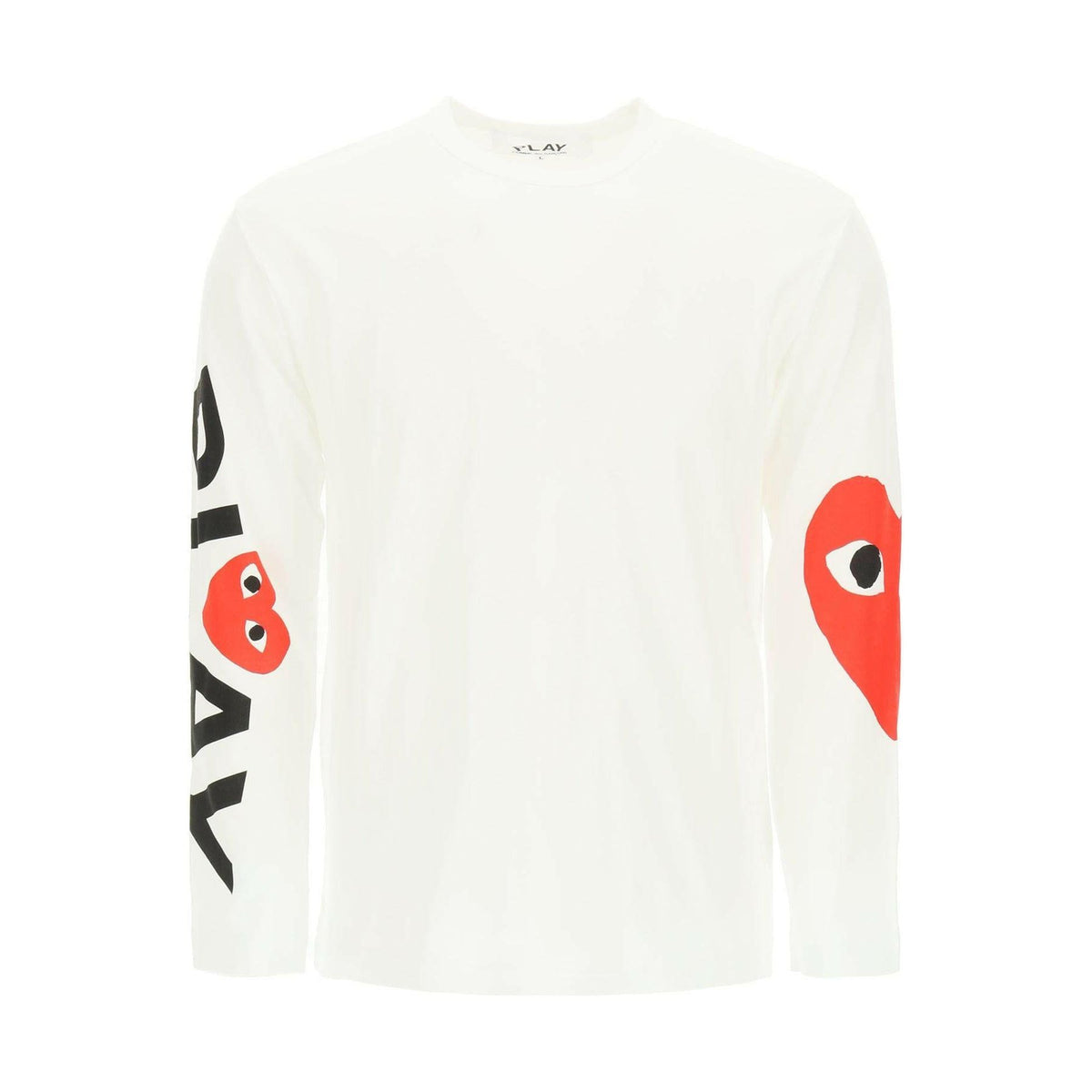 White Long Sleeved T-Shirt With Logo Print On Sleeves COMME DES GARCONS PLAY JOHN JULIA.